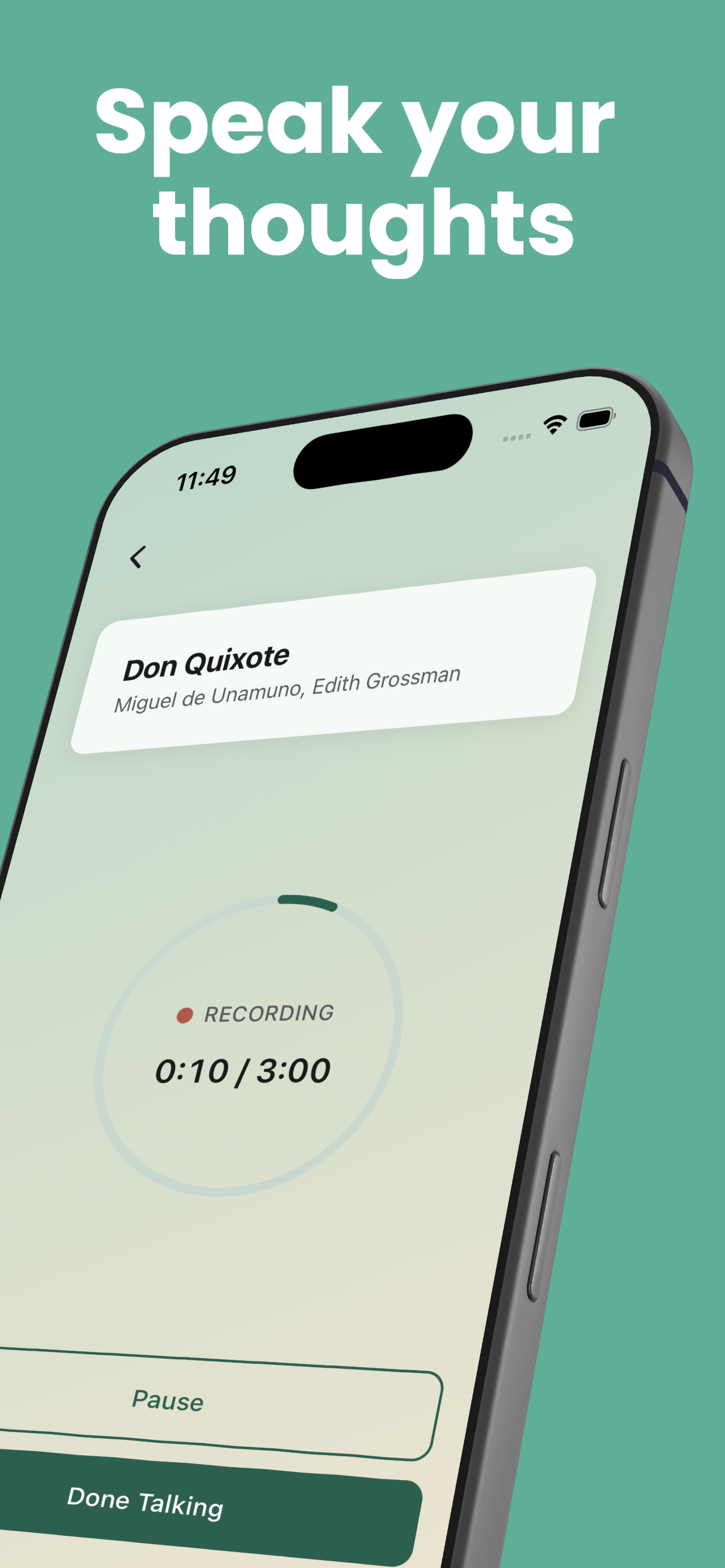 Pick Up app showing a voice reflection being recorded mid reading session
